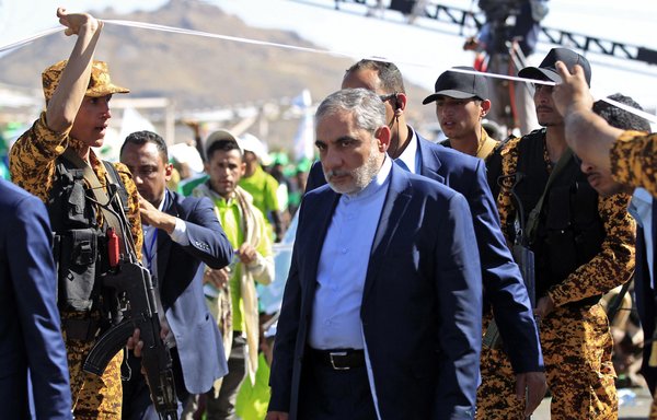 Iranian ambassador to the Houthis Hassan Eyrlou attends a ceremony in the Yemeni city of Sanaa on October 29, 2020. [Mohammed Huwais/AFP]