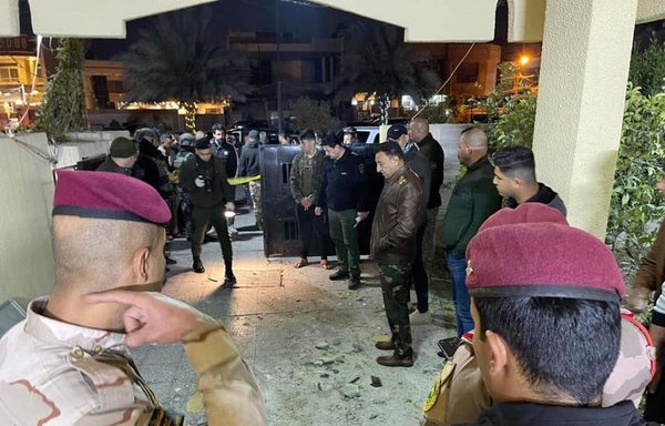 Security forces can be seen at the site of a grenade explosion that targeted the house of lawmaker Abdul Karim Abtan on January 15. [Abdul Karim Abtan/Facebook]