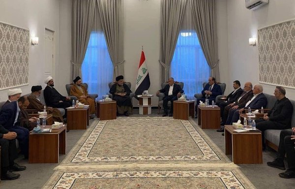 Shia Co-ordination Framework leaders meet with election winner Muqtada al-Sadr on December 2. [File]
