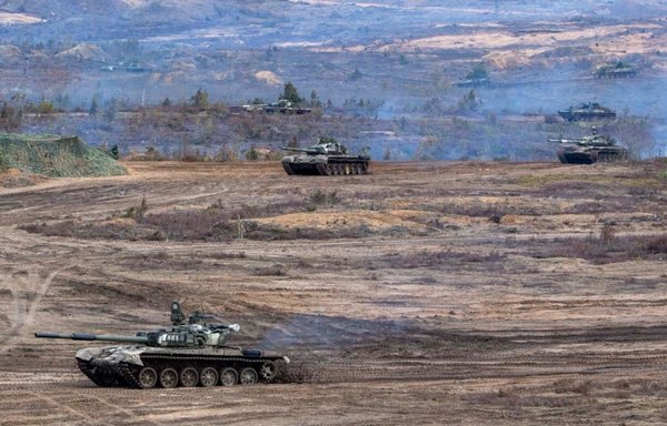 Russian tanks in Belarus are shown near the Ukrainian border on February 21. [Russian Ministry of Defence]
