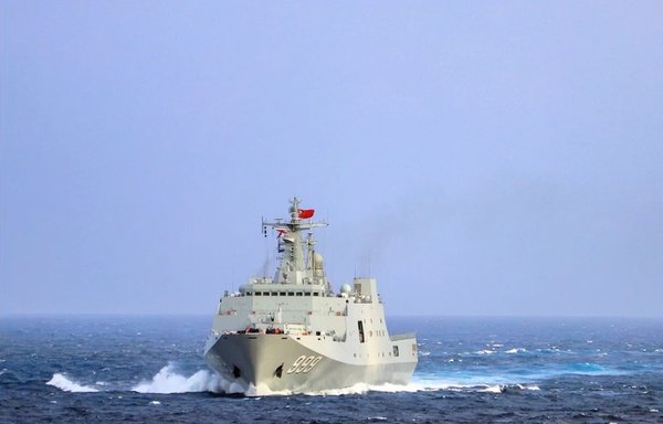 A Chinese amphibious landing ship in late February. [Chinese Ministry of Defence]