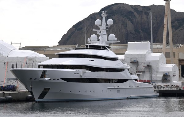 A picture of a yacht owned by a company linked to Igor Sechin, chief executive of Russian energy giant Rosneft, that was seized by the French government on March 3. [Nicolas Tucat/AFP]