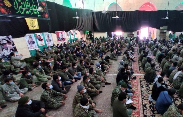 Members of the IRGC-aligned Fatemiyoun Division attend a religious class in Aleppo on January 13, 2021. The militia is expanding its presence in Aleppo, Deir Ezzor, Albu Kamal and al-Raqa. [Al-Fatemiyoun Telegram account]