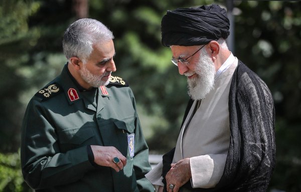 Iran's leader Ali Khamenei is seen here in 2019 with then IRGC-QF commander Qassem Soleimani, a few months before Soleimani was killed in Baghdad. [Khamenei.ir]