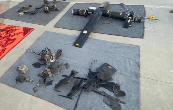 Remnants of UAVs bearing the Iranian regime's slogans shot down by Kurdish forces on June 26 in Erbil. [Kurdish region counter-terror unit]