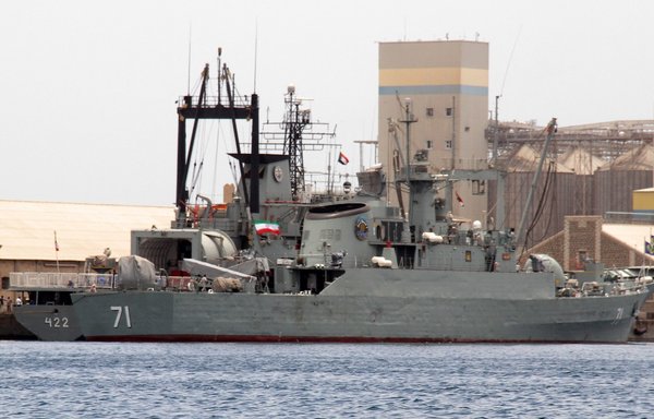 Iranian military frigate 'Alvand' and light replenishment ship 'Bushehr' are seen docked for refueling on May 6, 2014, in Port Sudan on the Red Sea. [AFP/STR]