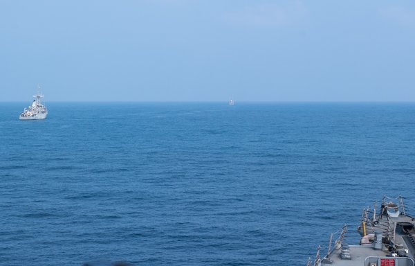 US mine countermeasure ships USS Sentry and USS Gladiator transit Bab-al-Mandeb strait at the gateway to the Red Sea on October 18. The ships were conducting maritime security operations and training alongside regional partners. [US Navy]