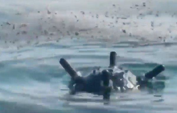 A sea mine reportedly placed by the Houthis floats in the Red Sea in a screenshot from a video posted by a Saudi Twitter account on November 24, 2020.
