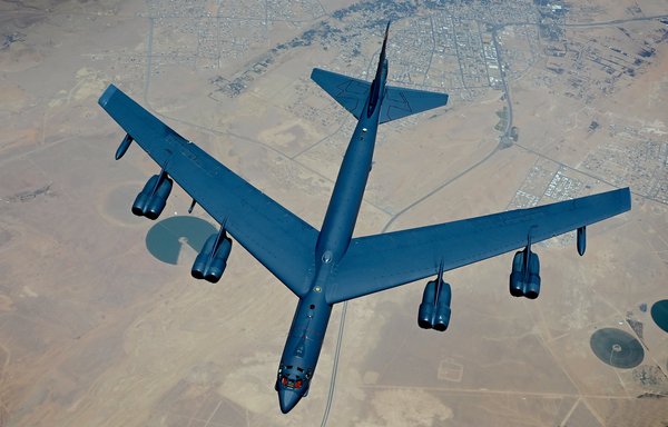 A US Air Force B-52 Stratofortress conducts a presence patrol mission with coalition and regional partners across the Middle East on June 8. [US CENTCOM]