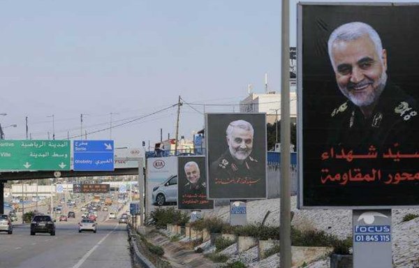The road leading to Rafik al-Hariri International Airport has been a source of ire for many in Lebanon for its billboards featuring the likes of former IRGC-QF commander Qassem Soleimani. [Twitter]