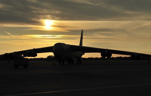 A B-52H Stratofortress awaits orders on the tarmac. [CENTCOM]