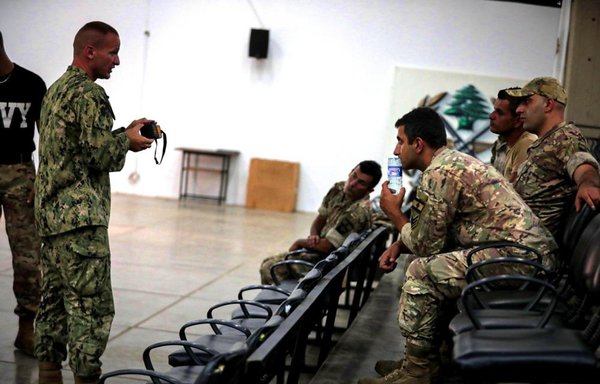 A US Coast Guard maritime enforcement specialist conducts an exchange on medical care and response with the Lebanese Armed Forces during exercise Resolute Union 22 in Jounieh on July 13. [US Army]