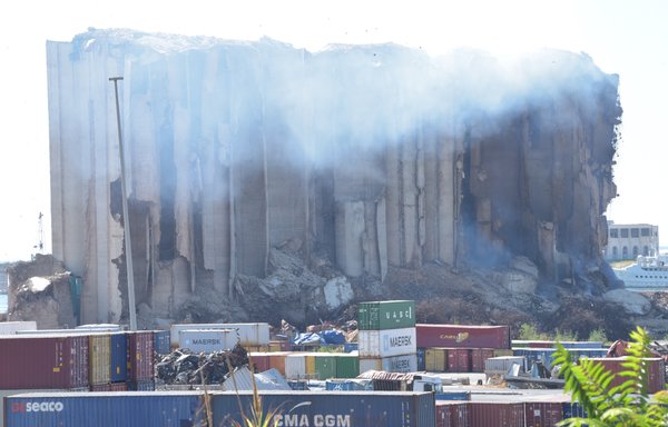 On July 8, less than a month before the second anniversary of the Beirut port blast of August 4, 2020, fire broke out in what remained of the wheat silos at the port. [Ziad Hatem]