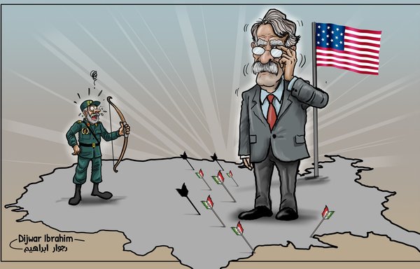 A caricature mocks the IRGC's failed plot to assassinate former US national security adviser John Bolton. [Dijwar Ibrahim]