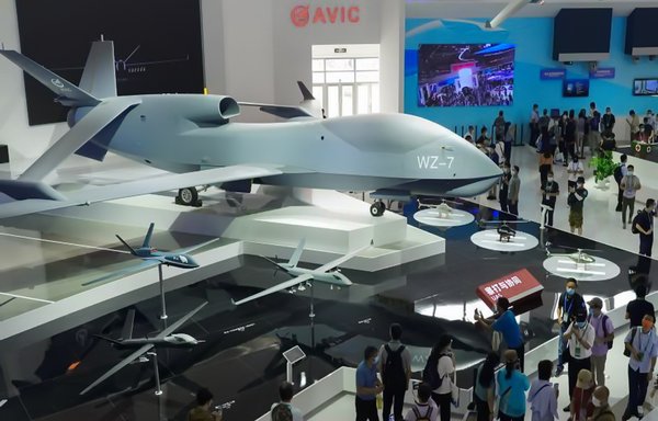 A Chinese WZ-7 drone is displayed at the China International Air and Aerospace Exhibition in Zhuhai, Guangdong province, last September 29. [Chinese Ministry of Defence]