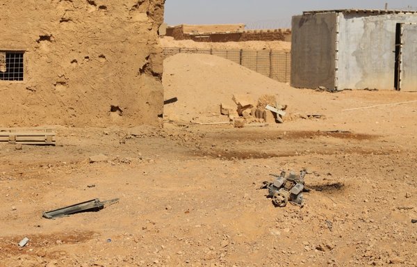 Remnants of one of the two drones that were shot down in August before they hit al-Tanf base in southern Syria are seen here. [Jaish al-Maghawir/ Facebook]