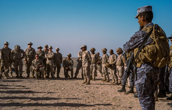 Marines from the United States, Jordan and Saudi Arabia receive a safety briefing during the 2022 Eager Lion exercise at Camp Titin in Jordan on September 6. [CENTCOM]