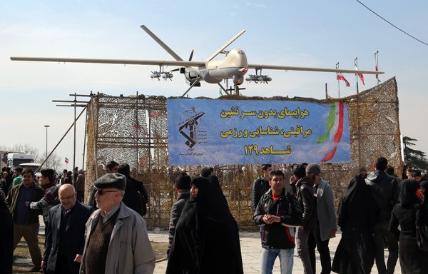 Iran's Shahed 129 drone is displayed in Tehran on February 11, 2016. [Atta Kenare/AFP]