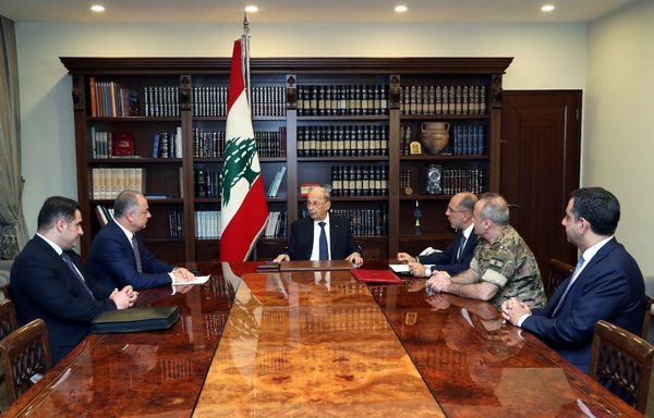 Lebanese President Michel Aoun chaired a meeting of the members of the maritime border delegation on October 27 before they left for Naqoura, where they delivered the presidential letter to the UN, in the presence of US mediator Amos Hochstein and UN Special Co-ordinator for Lebanon Joanna Wronecka. [Lebanese Presidency]