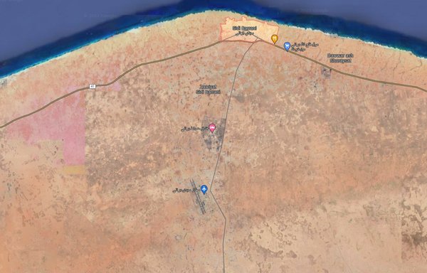 An aerial photo shows the site of the Russian base in the Sidi Barrani area and its proximity to the Mediterranean port of Sidi Barrani. [Google maps]