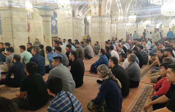 Afghan elements of the Fatemiyoun Division take part in a religious ceremony in Damascus on October 14. [Fatemiyoun Telegram account]