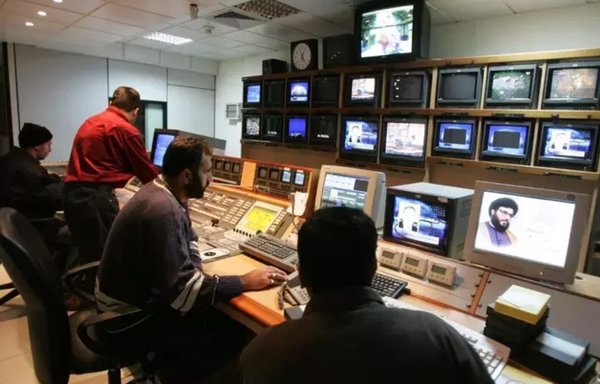 This photo from August 21, 2019, shows Al-Manar TV station's studio, during a media tour conducted by Hizbullah after a drone hit the station. [Ziad Hatem/Al-Mashareq]