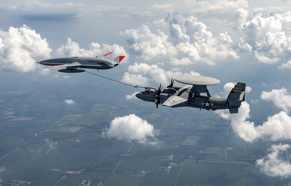 MQ-25 Stingray unmanned refueling tanker during a test run in 2021. [US Navy]