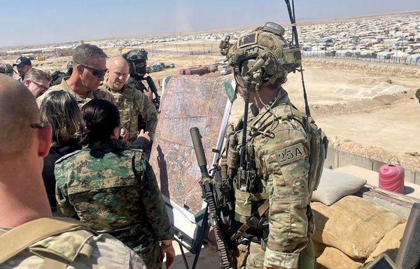 US CENTCOM commander Gen. Erik Kurilla visits al-Hol camp on September 9 to discuss with SDF officials measures to enhance co-ordination to reduce the population at the camp and help secure it. [CENTCOM]