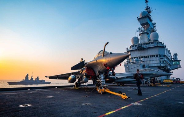 A French frigate seen sailing alongside the Charles de Gaulle carrier group in January. [French Navy]
