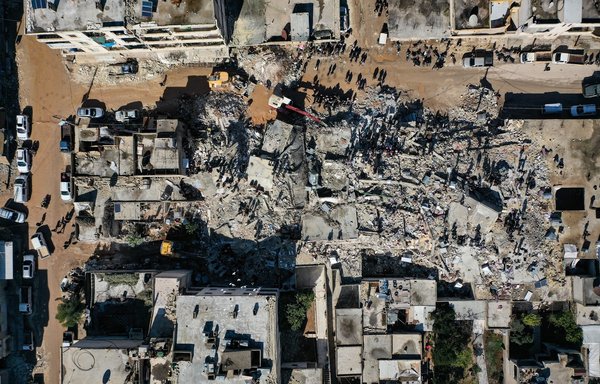 An aerial view of houses that were completely destroyed in rural Aleppo on February 7. [White Helmets]