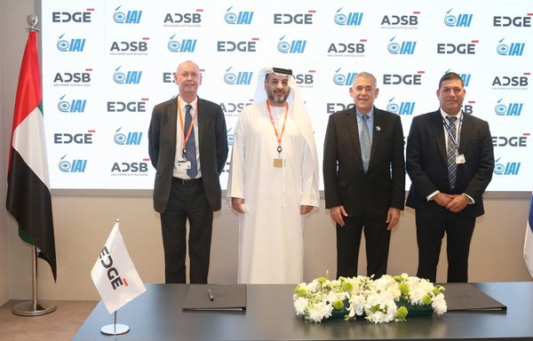 Representatives of the UAE's EDGE Group and Israel Aerospace Industries are seen here on November 18, 2021, as they enter into a strategic agreement to jointly design a series of unmanned surface vessels. [EGDE Group]
