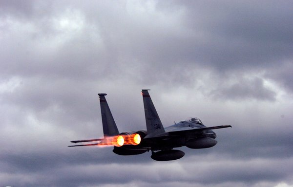 US Air Force F-15 jets conducted air strikes targeting Iran-aligned militias in Syria's al-Hasakeh province on March 23 in retaliation for a deadly drone attack on US military and civilian personnel. [US Air Force]