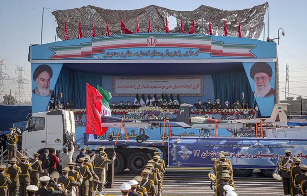 Iran showcased some 50 drone models during a military parade in Tehran last April. [Iranian Ministry of Defence]