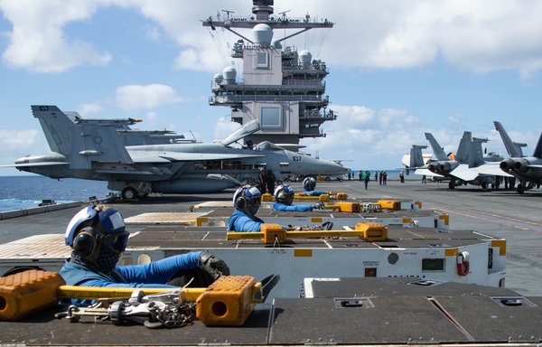 On the flight deck of USS Gerald R. Ford on March 24. [US Navy]