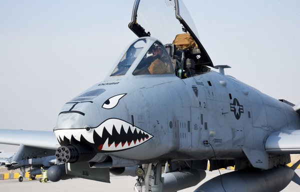 The US Air Force 75th Expeditionary Fighter Squadron commander prepares to deplane from an A-10 Thunderbolt II following his arrival at al-Dhafra air base in the United Arab Emirates on March 31. [US Air Force]
