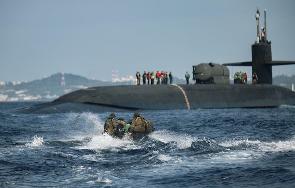 The USS Ohio is shown during joint operations with US Marines off Okinawa, Japan, February 4, 2021. [US Navy]