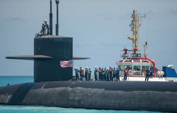 Ohio-class ballistic-missile submarine USS West Virginia conducts a port visit at US Navy Support Facility Diego Garcia in the Indian Ocean during a scheduled patrol October 25-31, 2022. [US Navy]