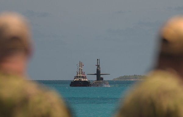 The USS West Virginia ballistic-missile submarine's port visit to Diego Garcia reflects the United States' commitment to the Indo-Pacific region. [US Navy]