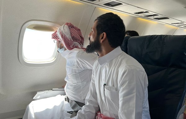 Two former Saudi detainees who were held by the Houthis are seen here on April 15 during the prisoner exchange process between the two sides. [ICRC for the Gulf Co-operation Council Countries]