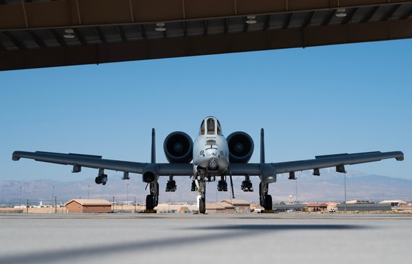 An A-10 Thunderbolt II waits to taxi out for a test mission at Nellis Air Force Base, Nevada, April 20. [US Air Force]