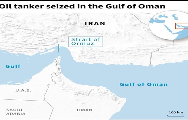 Map showing the Gulf of Oman, where a Marshall Islands-flagged oil tanker was seized by the Iranian navy on April 27. [US Navy/AFP]