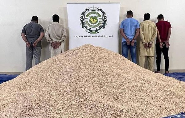 Saudi authorities seized more than eight million Captagon pills, and arrested five people including three Syrians, on May 10. Captagon smuggling from Syria to the Gulf States is one of the main obstacles to normalisation with the Syrian regime, experts say. [Saudi General Directorate of Narcotics Control]