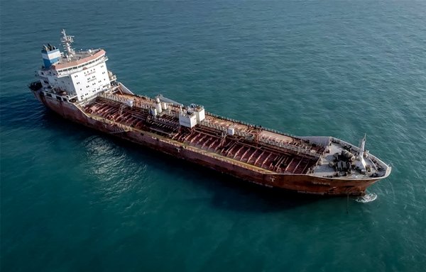 This picture taken on October 31, 2022 shows a view of an oil tanker, seized by Iranian naval forces at the Gulf port of Bandar Abbas in southern Iran. [IRNA/AFP]