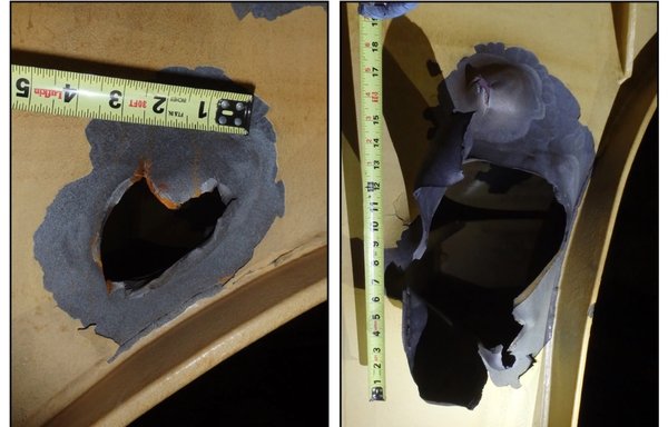 Images captured November 16 by a US Navy explosive ordnance disposal team aboard M/T Pacific Zircon show shipboard damage from a drone attack the day prior. US Navy analysis confirmed Iran's link to the drone attack. [US Navy graphic]