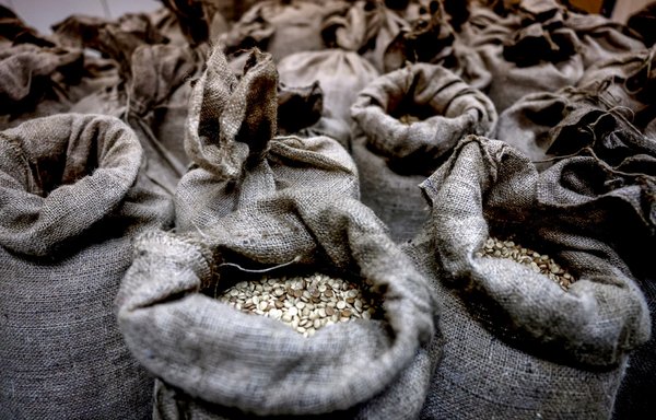 Sacks of confiscated Captagon pills are seen here last July 27 at the judicial police headquarters in the Lebanese town of Kafarshima south of Beirut. [Joseph Eid/AFP]