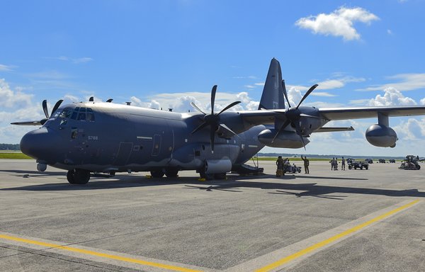 US Air Force airmen load equipment on a HC-130J Combat King at Tyndall Air Force Base, Florida, August 10, 2017. [US Air Force]