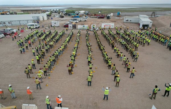 Iraqi labourers get ready to start work at the Grand al-Faw Port in Basra on May 9. [Iraqi Ports Facebook page]
